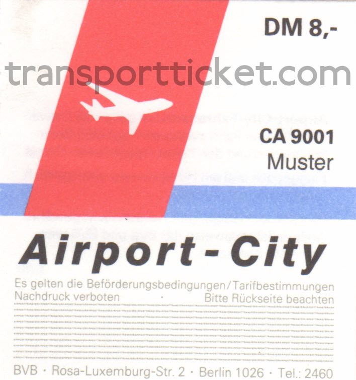 BVB special ticket for transport from airport to hotel (1990)