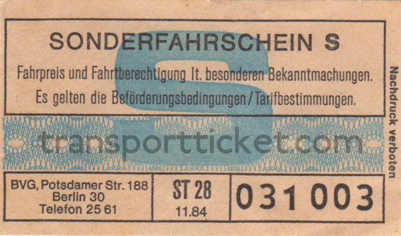 BVG single ticket Kurfürstendamm fare (1984)