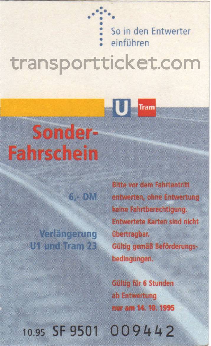 BVG special ticket for extension subway line U1 and tram line 23 (1995)