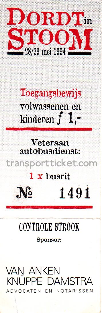 "Dordt in Stoom" entrance ticket and SVA bus ticket (1994)