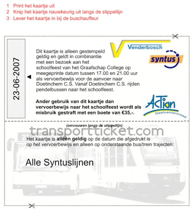 free transport ticket to a school party of Graafschap College (2007)