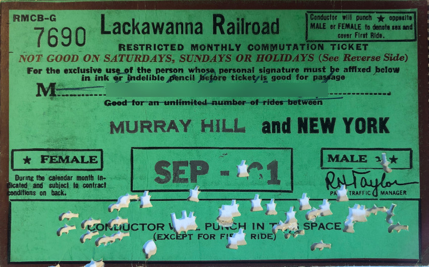 Lackawanna Railroad monthly ticket between Murray Hill and New York (1961)