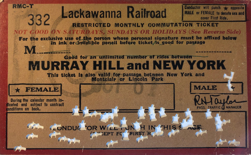 Lackawanna Railroad monthly ticket between Murray Hill and New York (1961)