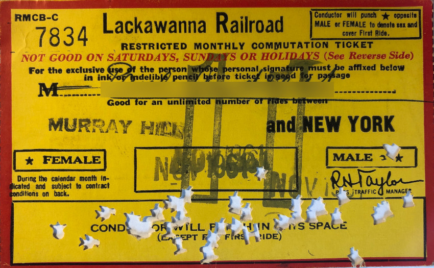 Lackawanna Railroad monthly ticket between Murray Hill and New York (1961)