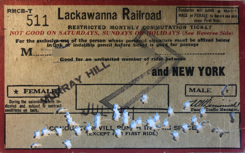 Lackawanna Railroad monthly ticket between Murray Hill and New York (1961)