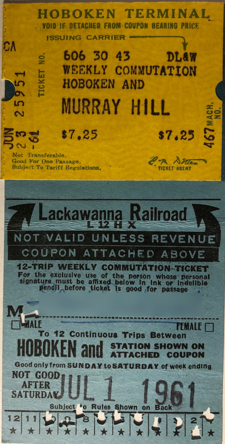 Lackawanna Railroad weekly ticket between Hoboken and Murray Hill (1961)