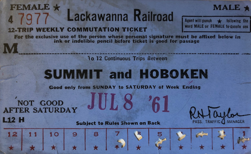 Lackawanna Railroad weekly ticket between Summit and Hoboken (1961)