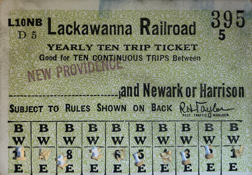 Lackawanna Railroad 10 trip ticket between New Providence and Newark or Harrison (1961)