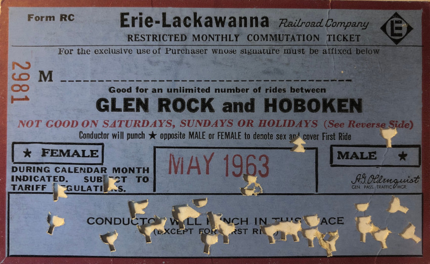 Erie Lackawanna Railroad monthly ticket between Glen Rock and Hoboken (1963)