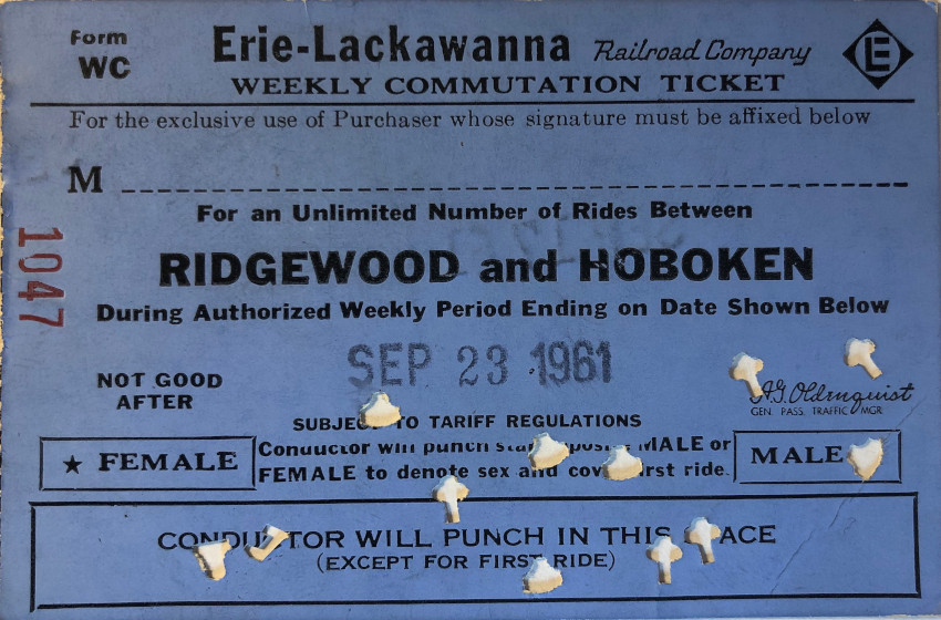 Erie Lackawanna Railroad weekly ticket between Ridgewood and Hoboken (1961)