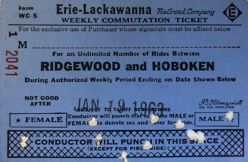 Erie Lackawanna Railroad weekly ticket between Ridgewood and Hoboken (1963)