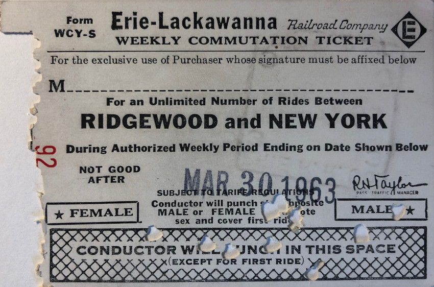 Erie Lackawanna Railroad weekly ticket between Ridgewood and New York (1963)