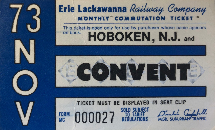 Erie Lackawanna Railway monthly ticket between Hoboken and Convent (1973)