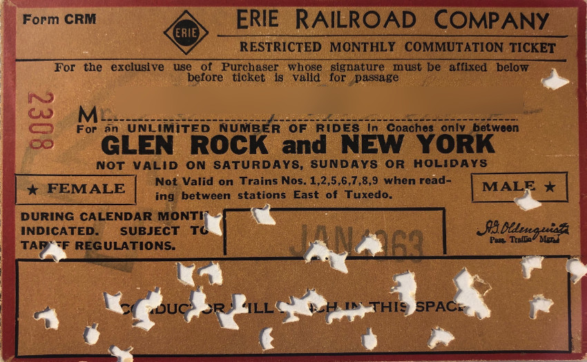 Erie Railroad monthly ticket between Glen Rock and New York (1963)