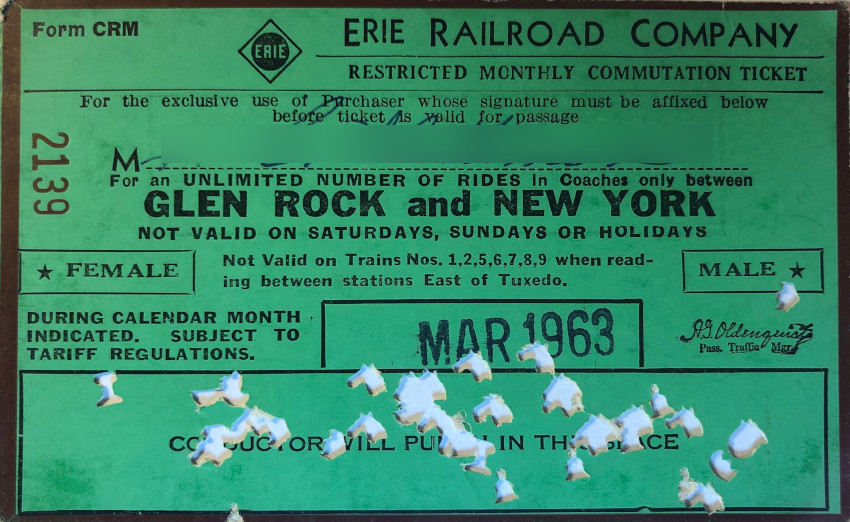 Erie Railroad monthly ticket between Glen Rock and New York (1963)