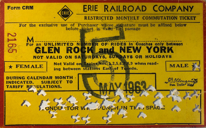 Erie Railroad monthly ticket between Glen Rock and New York (1963)